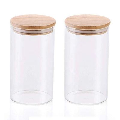 Cisterna de borosilicato de vidro de espessura para alimentos, fechada, de tampa de bambu, para especiarias de açúcar de arroz