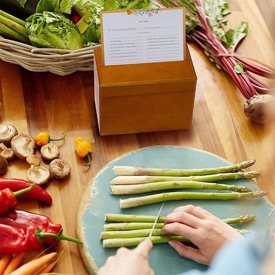 Conveniente armazenamento de 250 cartões de receitas na caixa de receitas da cozinha de madeira de pinheiro 6.9 "x 3.9" x 5.3
