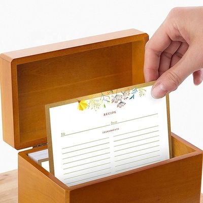 Conveniente armazenamento de 250 cartões de receitas na caixa de receitas da cozinha de madeira de pinheiro 6.9 "x 3.9" x 5.3