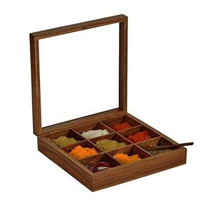 Caixa de especiarias de madeira retangular com acabamento antigo e tamanho personalizado