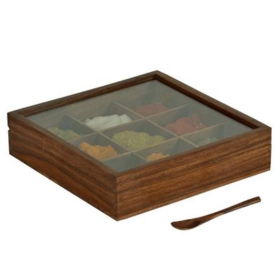 Caixa de especiarias de madeira retangular com acabamento antigo e tamanho personalizado