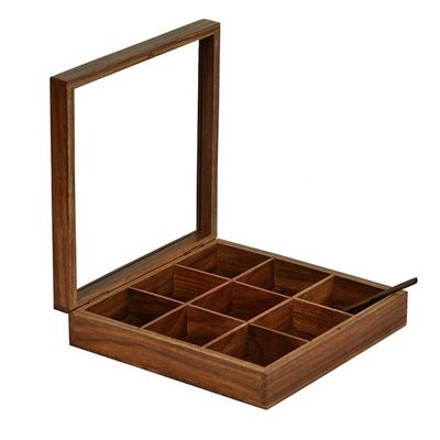 Caixa de especiarias de madeira retangular com acabamento antigo e tamanho personalizado