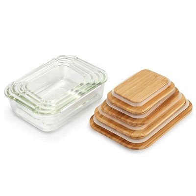 Certificado FSC Vidro ecológico de armazenamento de alimentos com tampa de bambu sustentável