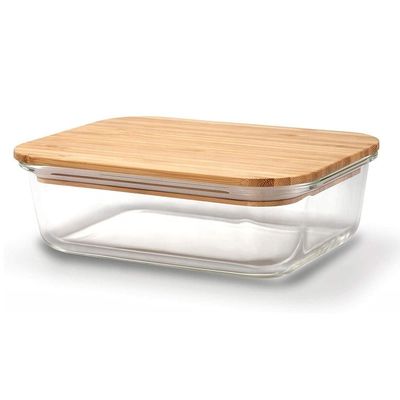 Certificado FSC Vidro ecológico de armazenamento de alimentos com tampa de bambu sustentável