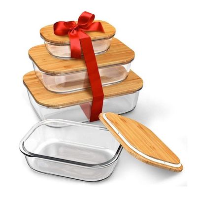 Certificado FSC Vidro ecológico de armazenamento de alimentos com tampa de bambu sustentável