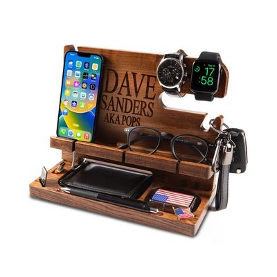 Estação de acoplagem de madeira impressa em tela de seda para carteira de telefone e chave ideal para homens