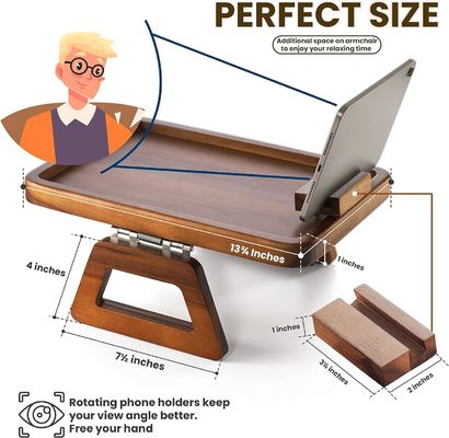 360 Tabela de braço giratório para sofá de madeira de acácia