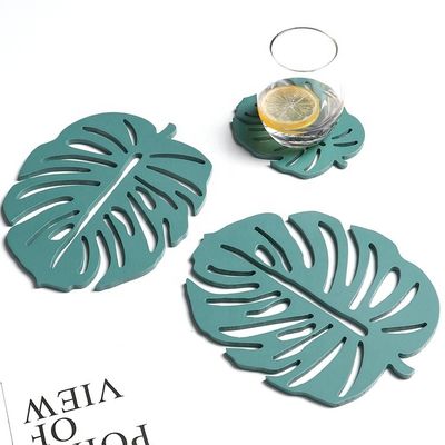 Desenho de Moda Irregular Madeira Ambiental MDF Copo Coasters Green Leaf Cactus Cup Mat Decoração Mat