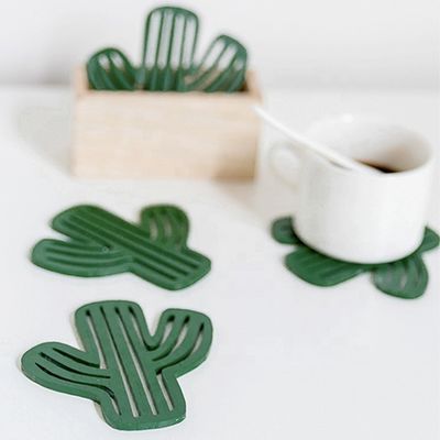 Desenho de Moda Irregular Madeira Ambiental MDF Copo Coasters Green Leaf Cactus Cup Mat Decoração Mat