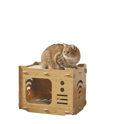 Casa de cartão de gato de camada dupla personalizada com 2 PCS Cat Scratching Pads Cat Scratcher House Economize espaço