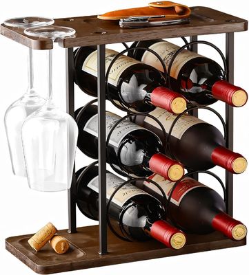 Tipo de suportador de vinho de balcão com bandeja de madeira e organização