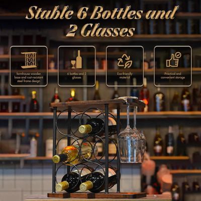 Tipo de suportador de vinho de balcão com bandeja de madeira e organização