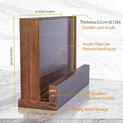 Rack de faca de madeira magnética de dois lados com escudo de proteção acrílica e logotipo personalizado