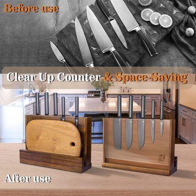 Rack de faca de madeira magnética de dois lados com escudo de proteção acrílica e logotipo personalizado