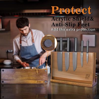 Rack de faca de madeira magnética de dois lados com escudo de proteção acrílica e logotipo personalizado