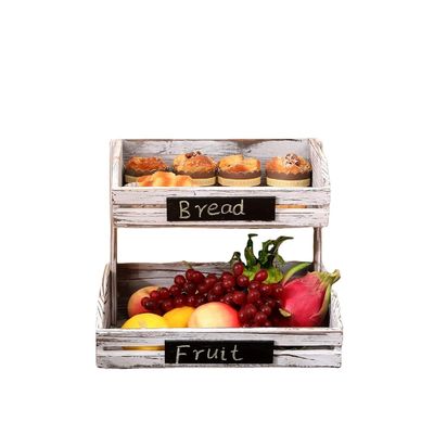 Logotipo personalizado 2 Tier Farmhouse Cesto de madeira para cozinha Sala de jantar e quarto de hóspedes