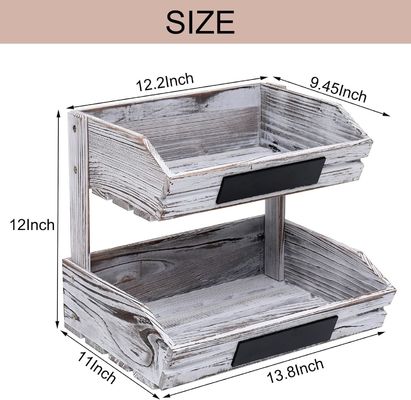 Logotipo personalizado 2 Tier Farmhouse Cesto de madeira para cozinha Sala de jantar e quarto de hóspedes