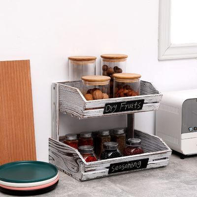 Logotipo personalizado 2 Tier Farmhouse Cesto de madeira para cozinha Sala de jantar e quarto de hóspedes