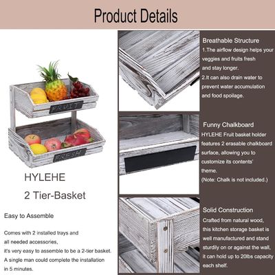 Logotipo personalizado 2 Tier Farmhouse Cesto de madeira para cozinha Sala de jantar e quarto de hóspedes