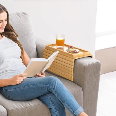 Stocked Sofá de bambu Arm Tray Mesa Grande Sofá Cup Holder Tray para Copas de Telefone Remote