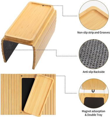 Stocked Sofá de bambu Arm Tray Mesa Grande Sofá Cup Holder Tray para Copas de Telefone Remote