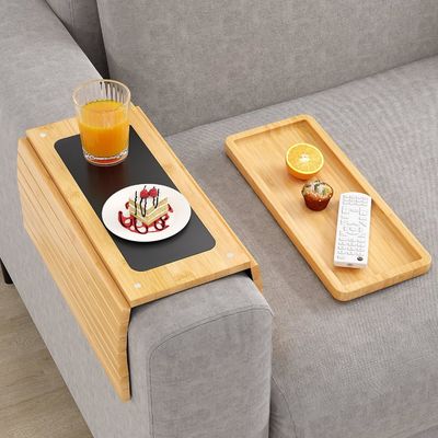 Stocked Sofá de bambu Arm Tray Mesa Grande Sofá Cup Holder Tray para Copas de Telefone Remote