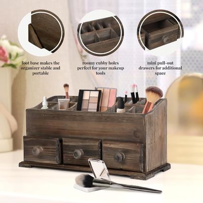 Logotipo personalizado Organizador de vaidade rústico para maquiagem de cosméticos e acessórios de banheiro