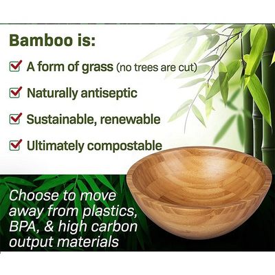 Minimalista Design de Salada de Bambú Taça Sustentável e Reutilizável para Comida Eco-Consciente