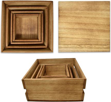 Estilo rústico de madeira de bolo Stand Set de 4 logotipo personalizado aceito para exibir bolos