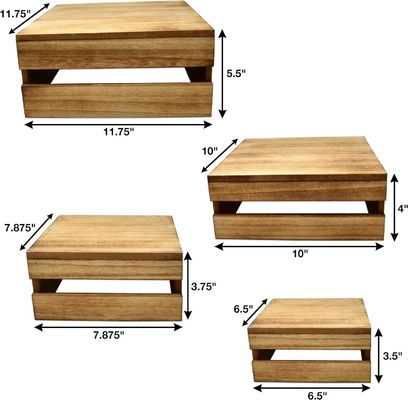 Estilo rústico de madeira de bolo Stand Set de 4 logotipo personalizado aceito para exibir bolos