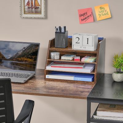 Prateleiras ajustáveis Prateleira organizadora de ficheiros de madeira para poupança de espaço e organização