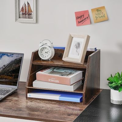 Prateleiras ajustáveis Prateleira organizadora de ficheiros de madeira para poupança de espaço e organização