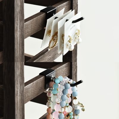 Ganchos de metal removíveis Prateleira de visualização de jóias de madeira para cartão de brincos