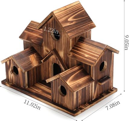 Push-up fechamento 6 buracos Casa de pássaros de madeira natural feita à mão para pendurar ao ar livre