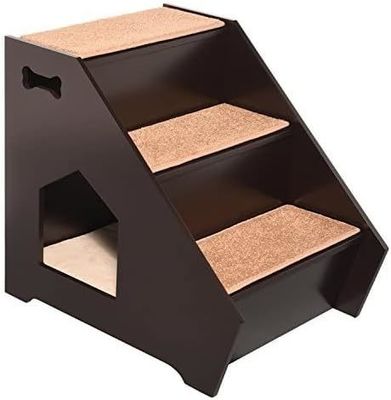 Escadas de madeira para animais de estimação com 3 degraus não escorregadios e casa embutida perfeita para cães gatos animais de estimação curtos