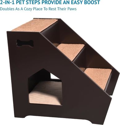 Escadas de madeira para animais de estimação com 3 degraus não escorregadios e casa embutida perfeita para cães gatos animais de estimação curtos