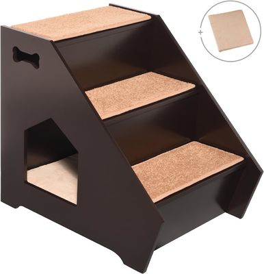 Escadas de madeira para animais de estimação com 3 degraus não escorregadios e casa embutida perfeita para cães gatos animais de estimação curtos