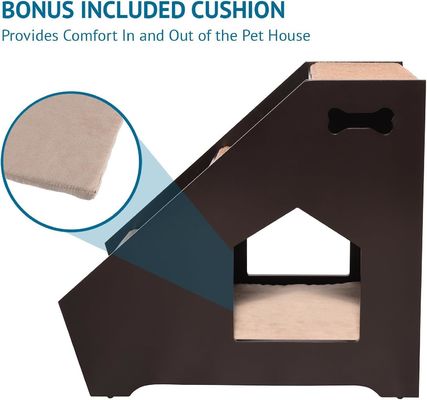 Escadas de madeira para animais de estimação com 3 degraus não escorregadios e casa embutida perfeita para cães gatos animais de estimação curtos