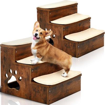 OEM 3 camadas de madeira escadas de cão degraus antiderrapante escadas de cachorro com armazenamento lavável tapete