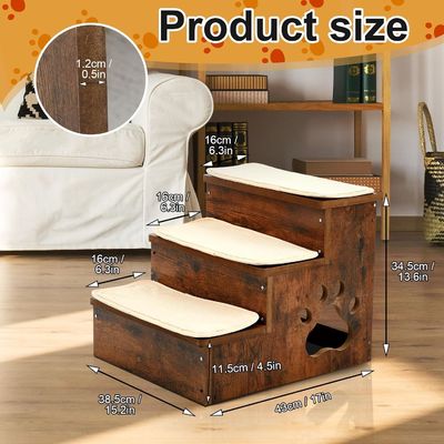 OEM 3 camadas de madeira escadas de cão degraus antiderrapante escadas de cachorro com armazenamento lavável tapete