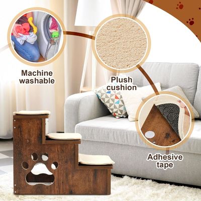 OEM 3 camadas de madeira escadas de cão degraus antiderrapante escadas de cachorro com armazenamento lavável tapete