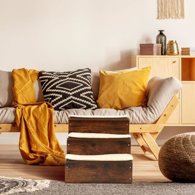 OEM 3 camadas de madeira escadas de cão degraus antiderrapante escadas de cachorro com armazenamento lavável tapete