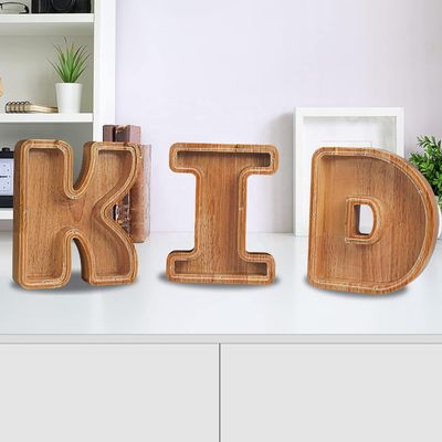 Carta de madeira do alfabeto acrílico caixa de dinheiro impressão queimado letra grande porquinhos bancos para crianças