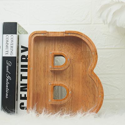 Carta de madeira do alfabeto acrílico caixa de dinheiro impressão queimado letra grande porquinhos bancos para crianças