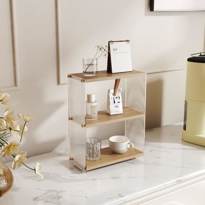Metal e madeira 3 camadas Standing Vanity Shelf Countertop Armazenamento de banheiro para quarto