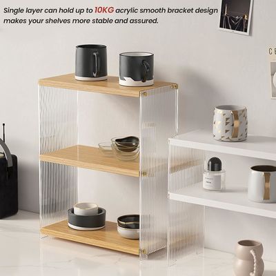 Metal e madeira 3 camadas Standing Vanity Shelf Countertop Armazenamento de banheiro para quarto