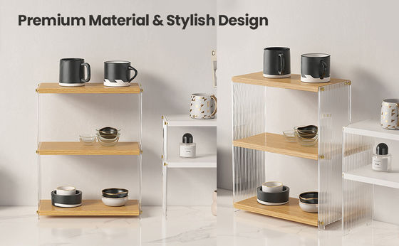 Metal e madeira 3 camadas Standing Vanity Shelf Countertop Armazenamento de banheiro para quarto