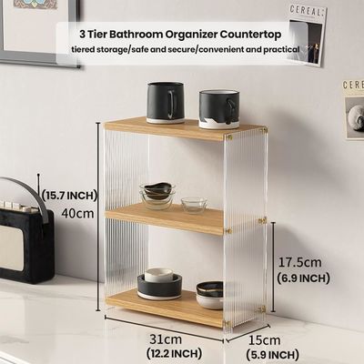 Metal e madeira 3 camadas Standing Vanity Shelf Countertop Armazenamento de banheiro para quarto