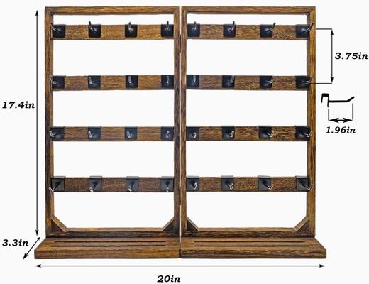 Home Tema Joalheria dobrável de madeira Stand de exibição com 32 ganchos removíveis e bandeja de anel