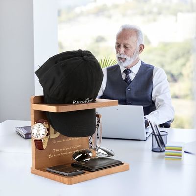 Chapéu de madeira de cor simples para Home Office Organizador e Papai presentes de aniversário
